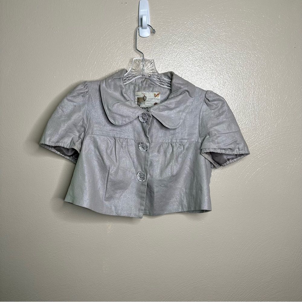 Kensie Nordstrom Silver Crop Blazer Jacket Small Y2K